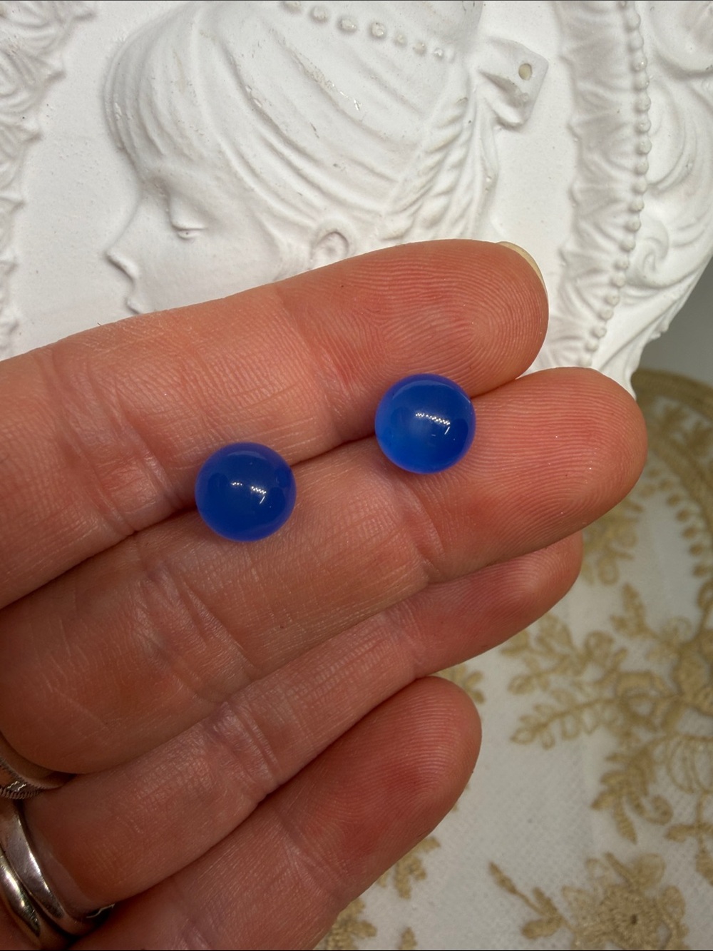 925 Sterling Silver 7mm Blue Agate Stud Earrings Celestial Ethereal Boho